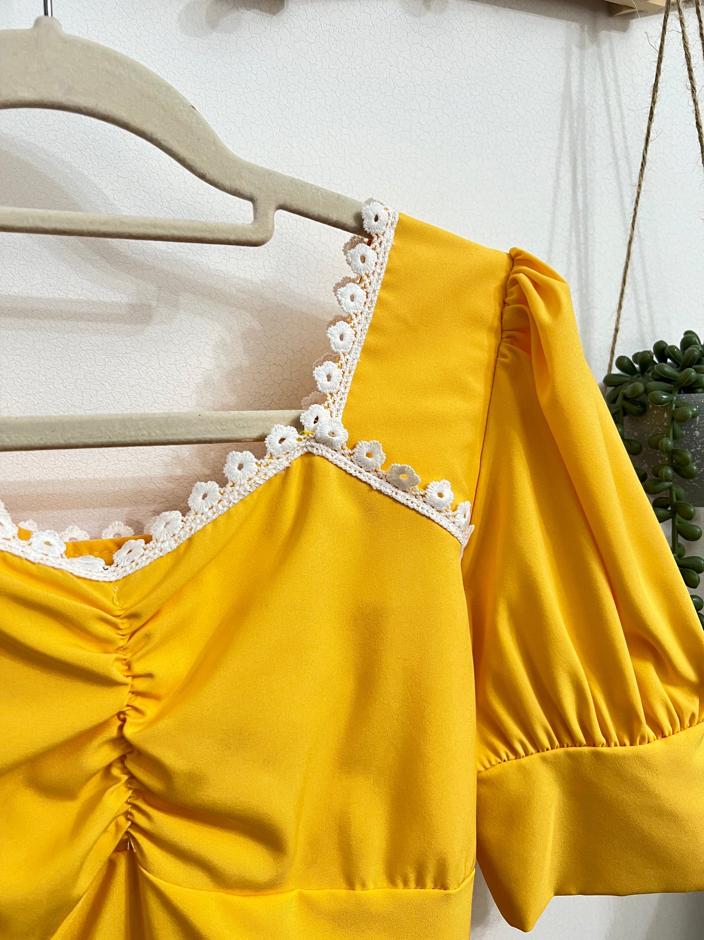 Yellow Top with a White Floral Lace